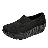 Schuhe Frauen Mode Mesh Erhöhende Schuhe Soft Bottom Rocking Walking Sneakers (38,Schwarz)