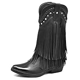 Texani Cowboy Westernstiefel für Damen, Fransenstiefel, Camperos, Etnici 625, Schwarz - A10 Nero - Größe: 37 EU