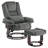 M MCombo Relaxsessel mit Liegefunktion, Lesesessel, 360°Drehbarer Fernsehsessel, mit Hocker, mit Kissen & Seitentasche, bis 120 Kg Belastbarer TV-Sessel für Wohnzimmer, 9099 (Grau-Stoff)