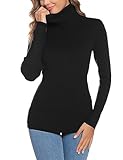 Aottori Damen Elegant Rollkragen Pullover Slim Fit Langarm Strickwaren Rollkragenpullover Einfarbig Strickpullover für Winter Ribbed Strick Pullover Tops Schwarz M