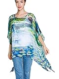 Prettystern Seide Damen Chiffon Strand-Bluse Sommer-Poncho XL Tunika Strand Bikini Überwurf Seidentunika Sommer Kimono-Bluse Monet Seerosen P20