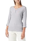 TOM TAILOR Damen Henley Longsleeve mit Streifen aus Bio-Baumwolle, 26053 - Offwhite Navy Small Stripe, L