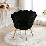Wahson Sessel für Schlafzimmer Weicher Kunstpelz Armlehnstuhl mit Vergoldeten Metallbeinen,Freizeitsessel für Wohnzimmer/Vanity (Schwarz)