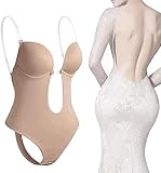 FACAIAFALO Invishaper - Plunge Damen BH RüCkenfreie Body Tiefen RüCkenausschnitt, Shapewear Formende Bodys Bodysuit mit Haken Shaping Unterwäsche Rückenfreier BH Tiefer V Ausschnitt (01#Beige, XL)