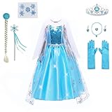 Yigoo Elsa Kostüm Mädchen Eiskönigin Prinzessin Kleid Glanz Kinder Weihnachten Verkleidung Karneval Party Halloween Fest 120