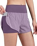 VIGVAN 2 in 1 Laufhose Damen Sport Shorts Sommer Kurze Hose Schnell Trocknend Fitness Shorts Yoga Shorts Gym Jogging Training Sporthose für Damen mit Taschen (PL, S-1)