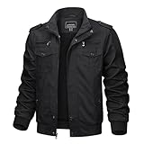 KEFITEVD Herren Cargo Jacke Militär US Feldjacke Multi Taschen Stehkragen Bomber Blouson Übergangsjacke lässig, XL, Schwarz