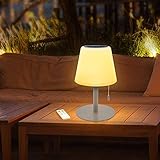 Solar Tischlampe 2in1 Solarladung&USB Aufladung Dimmbaren RGB 7 Farben Outdoor Tischleuchte Kabellos,Outdoor IP44 Wasserdicht Akku Tischlampe for Camping,Wohnzimmer Garten (A-Grau)