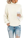 Saodimallsu Female Strickpullover Rollkragen Oversized Pullover Fledermaus Langarm Loser Grobstrick Sweater Beige-Weiß Mittel