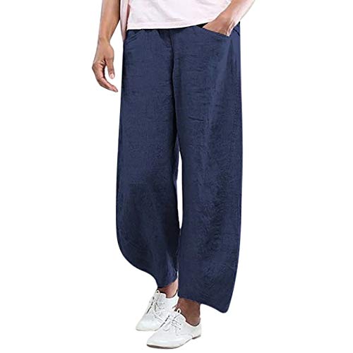 Lulupi Damen Leinenhose Lang Sommer Frauen Leinenhose Mit Weitem Bein Casual Grosse Grosse Frauen 7 8 Leicht Mit Elastischem Bund Loose Fit Trousers