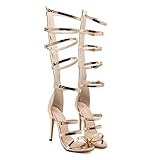 Damen Sommer Leder Sandalen Open Toe Gladiator Roman Stiefel Gold Riemchen High Heel Stiletto Sandalen,Gold,EU35