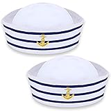 Kapitänsmütze Matrosenmütze, Weiß Kapitänsmützen Herren Ideal Matrosen Kostüm Accessoires, Partyhut Erwachsene Marine Mütze Damen/Männer Marine Hut Kapitän Accessoires für Partys Cosplay（2 Packung）