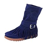 Stiefel Fransen Stiefeletten Damen RöMischer Vintage Stil Einfarbige Fransen Stiefeletten Flache Schuhe Mit Blockabsatz Outdoorschuhe Loafers Mokassins SchnüRhalbschuhe Segelschuhe