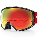 Findway Skibrille Erwachsene für Herren Damen, Snowboardbrille für Brillenträger, OTG UV-Schutz Kompatibler Helm Anti Fog Skibrillen, Rot Sphärisch Verspiegelt