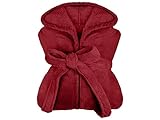 npluseins extra weicher Kapuzen-Bademantel aus Kuschelfleece - in modernen Farben und verschiedenen Größen - Unisex & wadenlang, L, Burgund