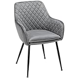 Yaheetech Esszimmerstühle mit Armlehne Sessel für Wohnzimmer/Esszimmer Polsterstuhl Küchenstuhl Bezug aus Samt Sitzhöhe ca.51 cm, bis 120 kg belastbar, grau