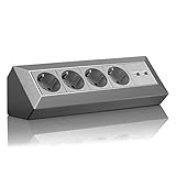Eck-Steckdose Schuko, USB für Küche, Büro, Werkstatt. Steckdosenleiste für Küchen-Arbeitsplatte, Aufbausteckdose oder Unterbausteckdose - ohne Kabel, Kunststoff groß:4 F. 2 USB grau