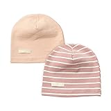 LACOFIA Baby Mädchen Beanie Mütze Kinder Weiche Baumwolle Strickmützen Kleinkind Gestreift Hut 2 Stücke Rosa M/7-24 Monate