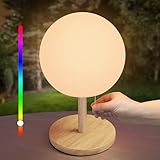 light to hope LED Akku Tischlampe aus Holz Dimmbar Tischleuchte Kabellos Warmweiß 8 Farben RGB Outdoor Tischalmpe IP44 Wasserdichte für Außen Garten Wohnzimmer Schlafzimmer Büro…