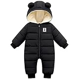 LSERVER Neugeborener Strampler Baby mit Kapuze Fleecever Dickter Jungen Schneeanzug Mädchen Warmer Daunen Overall Kinder Niedliche Winter Anzüge, Schwarz, 90, 86-92