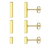 FOCALOOK 18k vergoldet Ohrringe Set für Jungen Mädchen 3 paare 5/10/12mm Stäbchen Ohrstecker Minimalist Ohr Piercing Ohrschmuck Accessoire für Männer Frauen