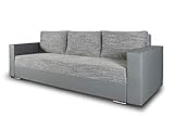Schlafsofa Bird - Sofa mit Schlaffunktion und Bettkasten, Klappsofa, Schlafcouch mit Chromfüße, Couch, Couchgarnitur, Sofagarnitur (Grau + Grau (Dolaro 04 + Berlin 01))