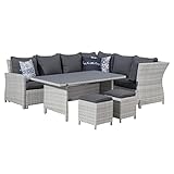 Mandalika Garden Dining Eck Lounge Set Panoya de Luxe-beidseitig stellbar / 3 in 1 Funktion Furniture, Aluminium, Grau, Groß