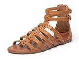 katliu Römersandalen Damen Sommer Outdoor Flach Riemchensandalen Frauen Bequeme Elegant Sandalen Braun Gr.38