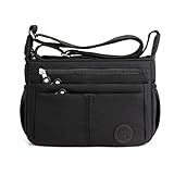 DIRRONA Beiläufig Damen Umhängetasche Multi Pocket Crossbody Bag Mittelgroße Umhängetasche Aus Nylon Reisen Schule Täglicher Gebrauch Damentasche Schwarz