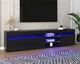 KecDuey 180cm TV Lowboard Hochglanz mit LED-Beleuchtung,Fernsehschrank TV-Schrank TV-Kommode mit 3 Türen & Glasregal 180x35x45cm (Schwarz)