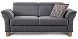 Cavadore 3-Sitzer Sofa Ammerland / Couch mit Federkern im Landhausstil / Inkl. verstellbaren Kopfstützen / 186 x 84 x 93 / Strukturstoff grau