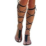 Fulidngzg Römer Sandalen Damen Sommer Hoch Schnüren Leder Boho Schuhe Sandals Strandschuhe Rutschfest Sexy Gladiator Elegant Sandalette Sommerschuhe