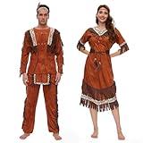 WELLCHY Indianer Kostüm Damen, Faschingskostüme, Indianerin Kostüm Erwachsene Damen mit Fransen und Bunten Mustern, Indian Costume Set für Karneval Mottoparty Cosplay (Damen, S)