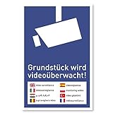 Achtung Videoüberwachung Schild (20x30 cm Kunststoff) - Warnschilder und Hinweisschilder - Videoüberwacht Schilder (Mehrsprachig Blau)