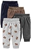 Simple Joys by Carter's Unisex Baby 4-Pack Fleece Pants Freizeithose, Braun/Dunkelgrau/Hellgrau Bärenaufddruck/Marineblau, 0-3 Monate (4er Pack)