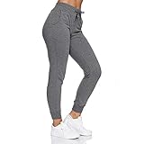 Smith & Solo Jogginghose Damen – Sporthose Frauen Baumwolle| Sweatpants Slim Fit Freizeithose Lang | Trainingshose Fitness High Waist – Jogger Laufhosen Modern Anthrazit/XL