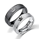 Ihanskio Passen Sie Mattierte Passende Paare Ringe Mit Gravierten Crown Mustern An Matter Versprechensring Personalisiert Seine Ringe Eheringe Paarschmuck (Schwarz/Silber-6mm)