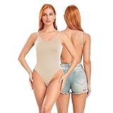 OURCAN Niedriger Rücken Bodysuit Figurenformend Damen Body Formender Body Shaper Bauchweg Sculpting Shapewear Verstellbarer Schultergurt XL