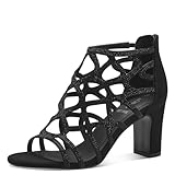 s.Oliver Damen Sandalen mit Absatz mit Reißverschluss Glitzer, Schwarz (Black), 39