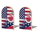 Stil Buchstützen USA-Flagge und Ohio-Druck Holz-Buchstützen 1 Paar rutschfeste Buchstopper für Bürotisch