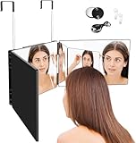 Jacgood 360 Grad Spiegel - Klappspiegel 3 Teilig Spiegel Haare Selbst Schneiden, Höhenverstellbarer Kosmetikspiegel Rasierspiegel Friseurspiegel für Makeup Rasieren Frisieren-Mit LED