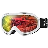 OutdoorMaster Unisex Skibrille für Damen und Herren, Snowboard Brille Schneebrille OTG 100% UV-Schutz skibrille für brillenträger, Anti-Nebel Snowboard Brille Ski Goggles für Jungen (Rot VLT 14.2%)