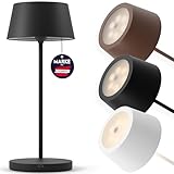 charlique LED Akku Tischlampe (Schwarz) - Dimmbares Dinner Light - Tischleuchte mit USB, Innen/Außen, Warmweiß - mit Spritzwasserschutz für Balkon, Terrasse & Garten - 34 cm hoch