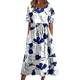 Sommerkleid Damen Leicht Maxikleid Damen Sommer Sommerkleid Damen Kurz Flügelärmel Rüschen Maxikleid Etuikleid Damen Elegant Kleid Lang Abendkleider Kleid Damen Sommer Dress（5-Dark Blue,XL）