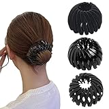 Zeayebsr 3 Stück große Haarspangen, Retro-Vogelnest-Haarspangen, Kunststoff-Krallen-Clips,rutschfeste Haarspangen, dicke Haarspangen, große Haarspangen, Damen, Mädchen, Haarschmuck（Schwarz）