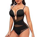 Junlan Shapewear Body Backless Bodysuit mit Eingebauter BH Body Shaper Damen Shapewear Damen Bauchweg Stark Formend Niedriger Rücken (Schwarz, L)