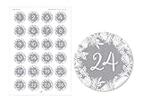 24 DIY Adventskalenderzahlen GRAU ZWEIGE Kranz Vintage für einen DIY Adventskalender Papiertüten zum selber basteln 1 – 24 Format 4 cm, rund, matt
