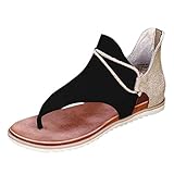 Blingko Strandschuhe Damen Gespaltene Zehen Abendschuhe Frauen Mädchen Sandaletten Elegant Römersandalen Atmungsaktiv Strand Sandale Schnalle Freizeitschuhe Sandalen Damen Leder Flach, Schwarz, 38 EU