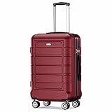 SHOWKOO Koffer Klein Hartschale Leicht Reisekoffer ABS+PC Haltbar Kabinen Trolley Handgepäck mit 4 Rollen und TSA Schloss, M -Rot