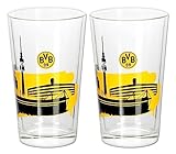 Borussia Dortmund Wasserglas/Glas Skyline 2er Set BVB 09 - Plus gratis Aufkleber Forever Dortmund